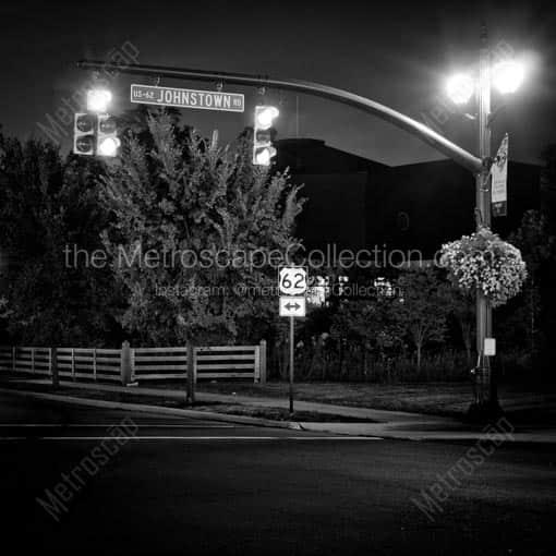 Matte Black MDF Framed Black and White New Albany Photograph: Route 62 in New Albany in a Square Matte Black MDF Frame