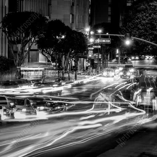 Rush Hour Traffic on Wilshire Boulevard -- Los Angeles Black and White Wall Art