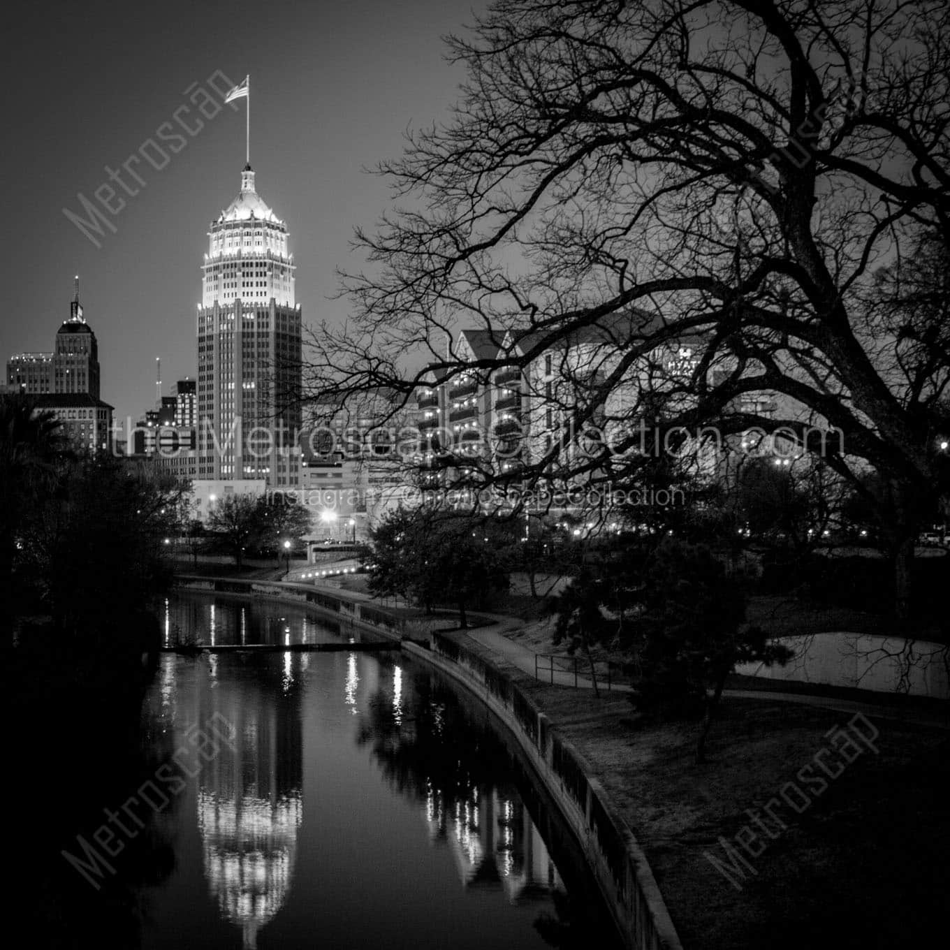 The San Antonio Skyline at Night in February Wall Art square crop