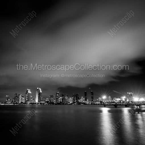 The San Diego Skyline and Harbor under a Layer of Fog -- San Diego Black and White Wall Art