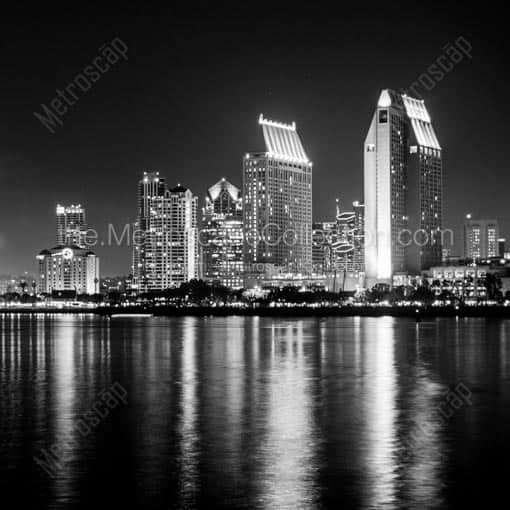 The San Diego Skyline from Coronado Island -- San Diego Black and White Wall Art