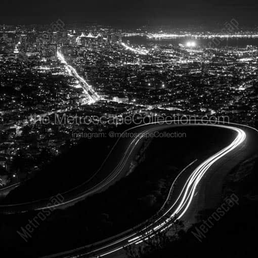 San Francisco at Night from Twin Peaks -- San Francisco Black and White Wall Art