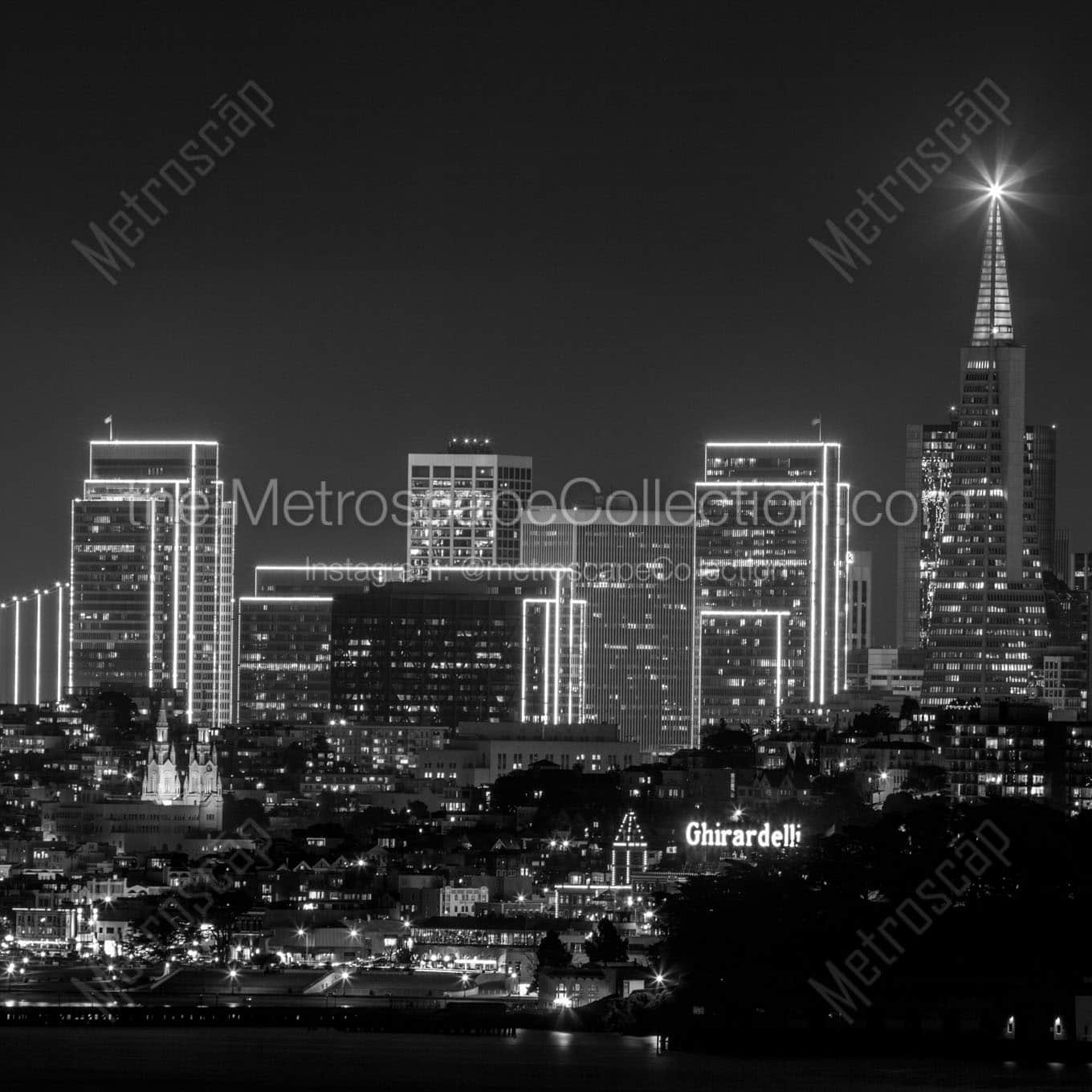 The San Francisco Skyline at Night from the GGB Vista Point Wall Art square crop