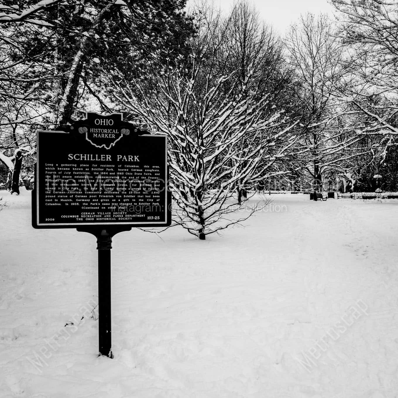 The Schiller Park Ohio Historical Marker in the Snow Wall Art square crop