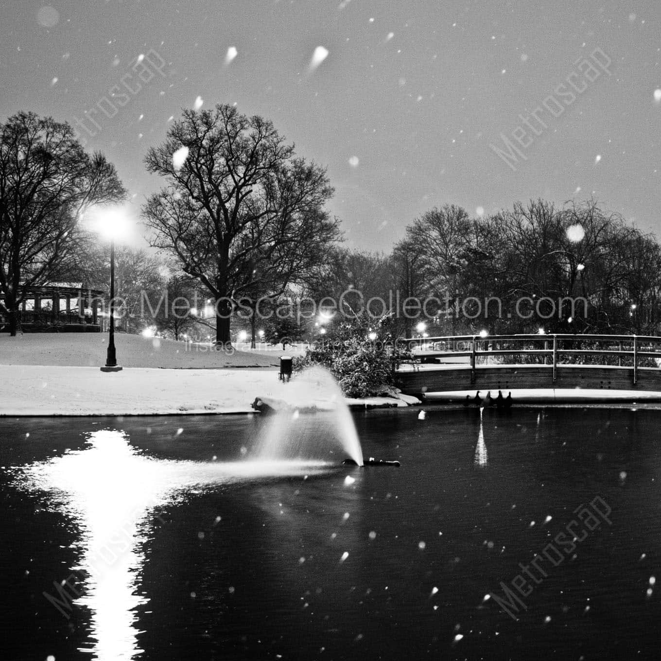 Schiller Park Pond Blanked by Falling Snow Wall Art square crop