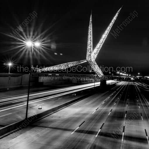 The Scissortail Bridge over I-40 at Night -- Oklahoma City Black and White Wall Art