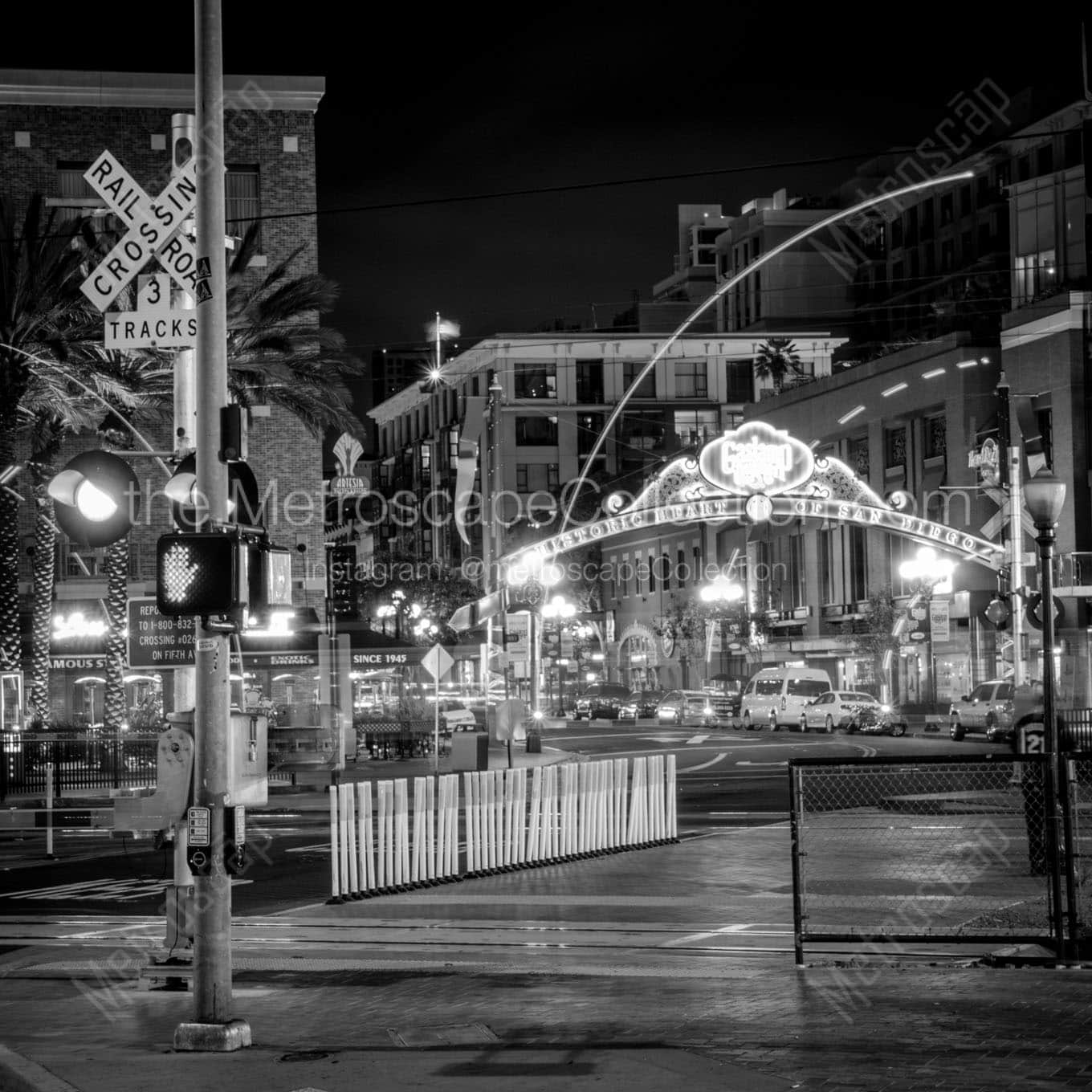 The San Diego Light Rail Crossing in the Gaslamp Quarter Wall Art square crop