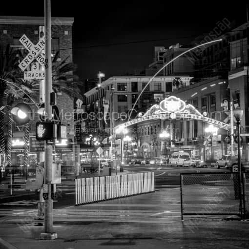 The San Diego Light Rail Crossing in the Gaslamp Quarter -- San Diego Black and White Wall Art
