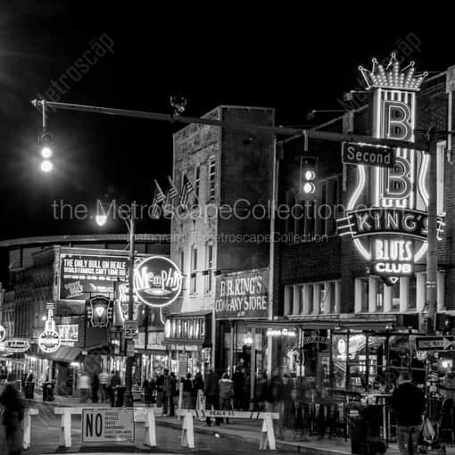 Second and Beale Streets -- Memphis Black and White Wall Art