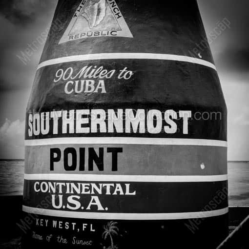The Southernmost Point Marker in Key West -- Key West Black and White Wall Art