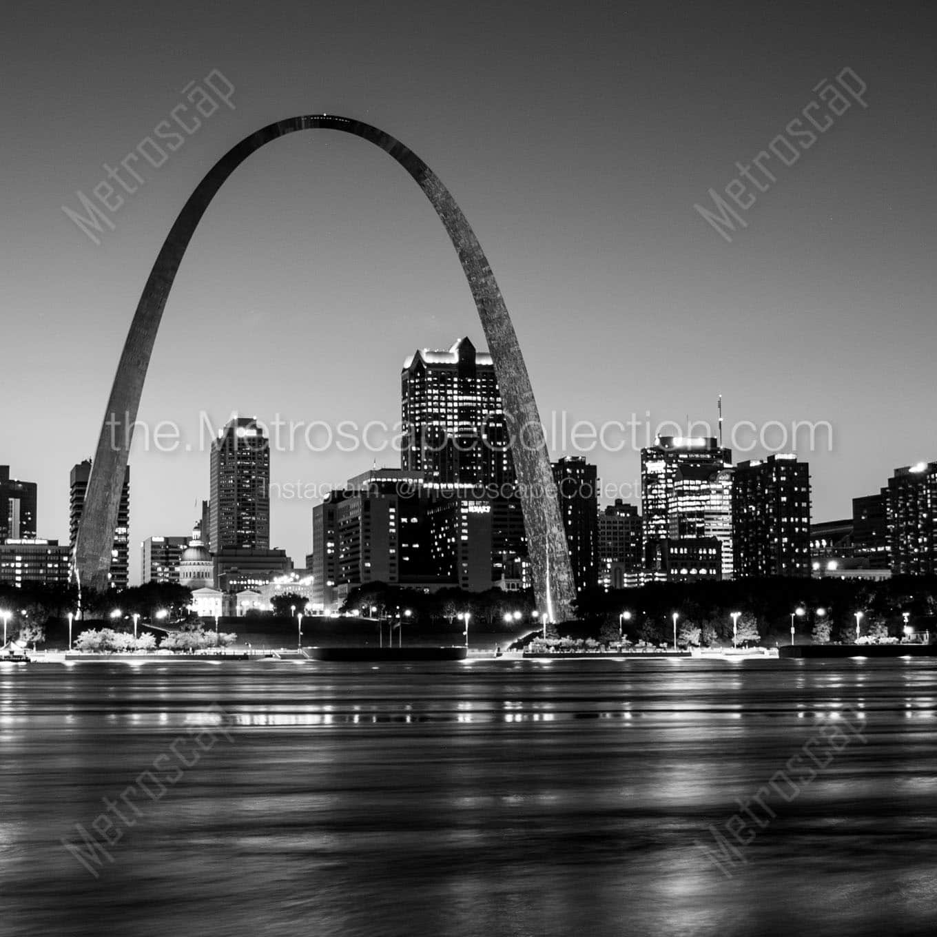 The St Louis Skyline at Night Under the Gateway Arch Wall Art square crop