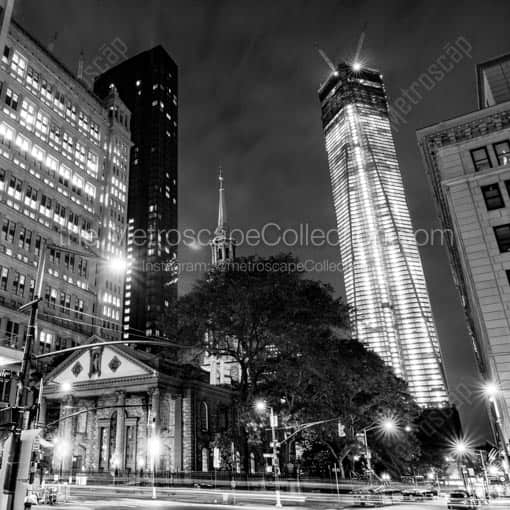 St Paul's Church and the Freedom Tower -- New York City Black and White Wall Art