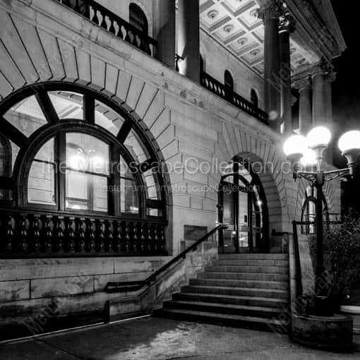 Matte Black WOOD Framed Black and White Canton Photograph: The Stark County Courthouse Steps in a Square Matte Black Wood Frame