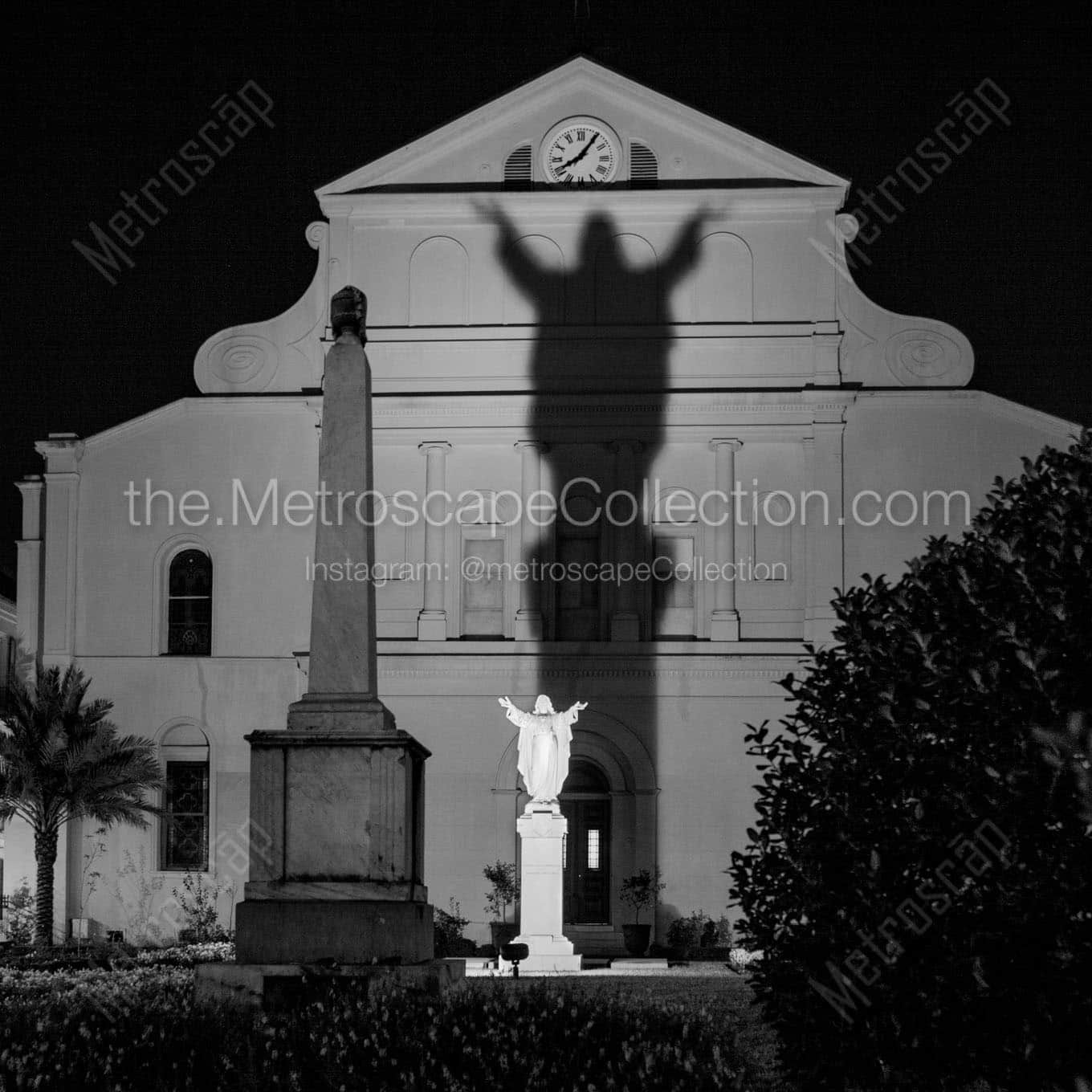 The Statue and Shadow of Jesus on St Louis Cathedral Wall Art square crop