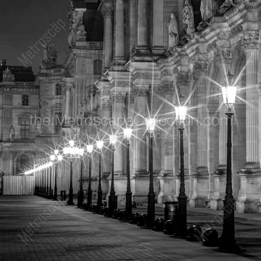 Street Lamps at the Louvre -- Paris Black and White Wall Art