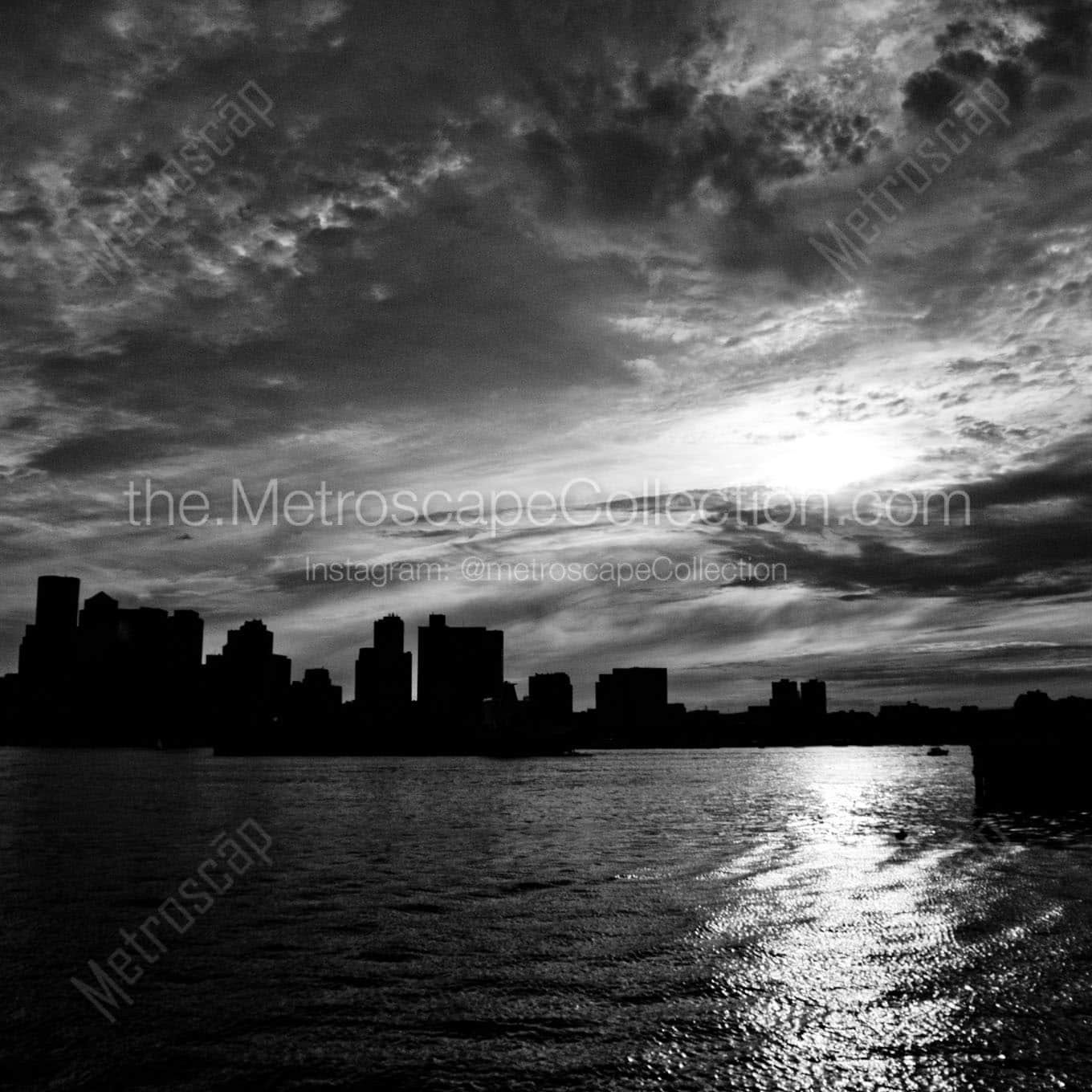 A Dramatic Sunset Behind the Boston Skyline Wall Art square crop