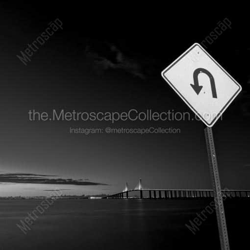U-Turn on the Sunshine Skyway Fishing Pier -- St Petersburg Black and White Wall Art