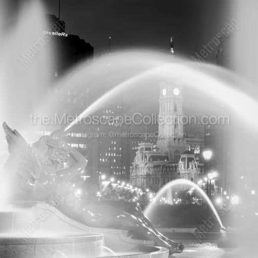 Philadelphia City Hall Through the Mist of Swann Fountain -- Philadelphia Black and White Wall Art