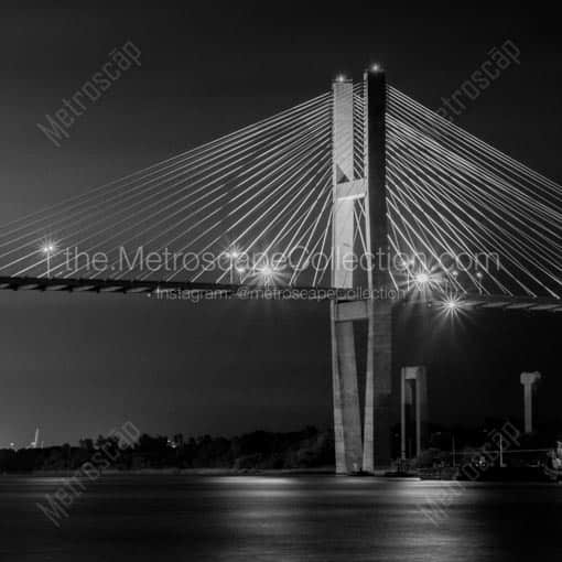 The Talmadge Bridge to Hutchinson Island -- Savannah Black and White Wall Art
