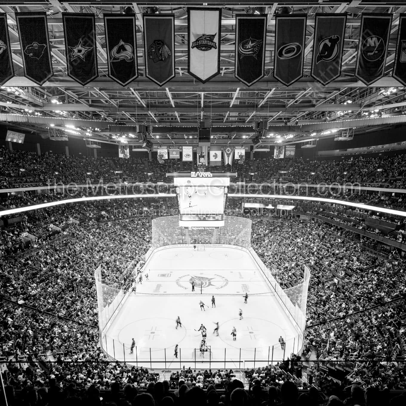 Team Banners above the Ice in Nationwide Arena Wall Art square crop