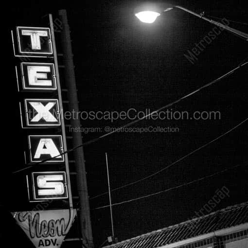 The Texas Neon Advertising Sign -- San Antonio Black and White Wall Art