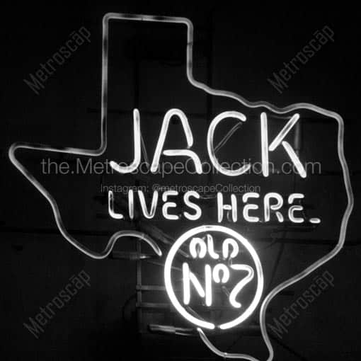 A Neon Outline of Texas and Jack Daniels -- Austin Black and White Wall Art