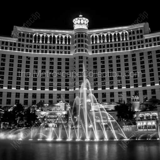 The Spray of the Fountains at the Bellagio -- Las Vegas Black and White Wall Art