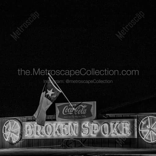 The Broken Spoke -- Austin Black and White Wall Art
