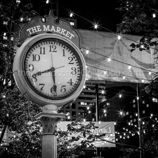 The Market Clock in Larimer Square -- Denver Black and White Wall Art