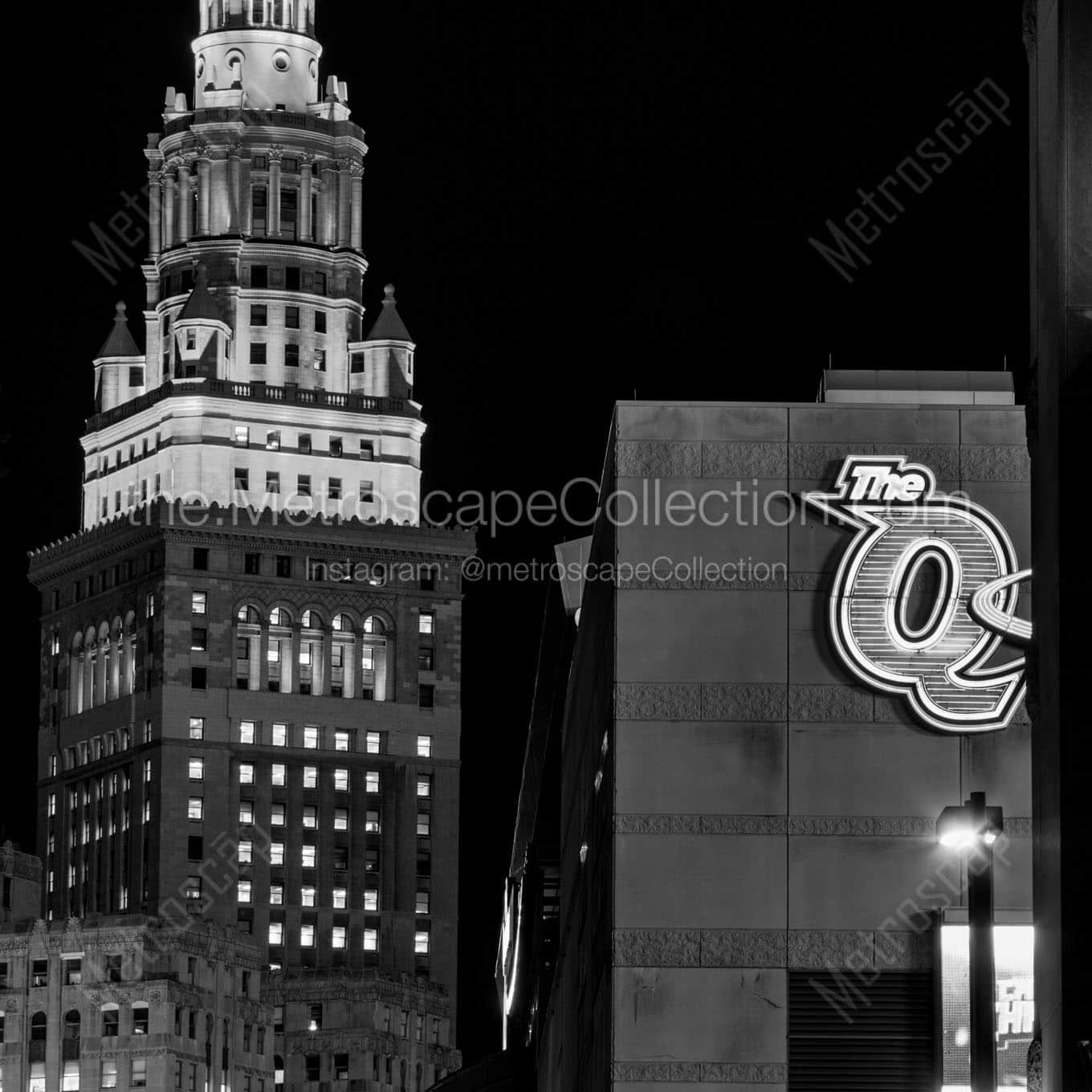 The Q and Terminal Tower at Night Wall Art square crop