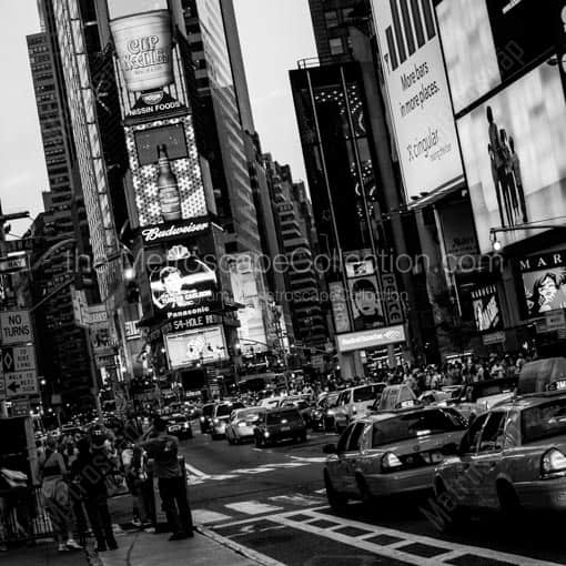 Traffic Jams in Times Square at Rush Hour -- New York City Black and White Wall Art