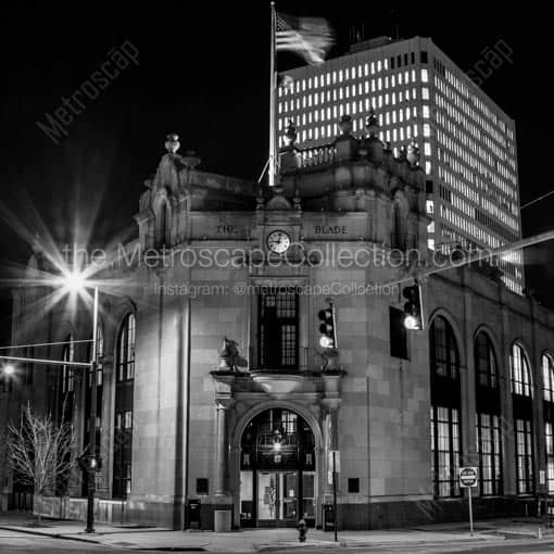 The Toledo Blade Building at Night -- Toledo Black and White Wall Art