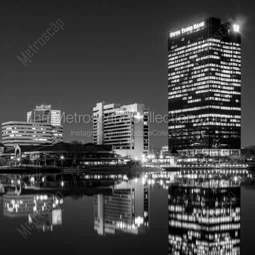 The Fifth Third Center at One Seagate at Night -- Toledo Black and White Wall Art