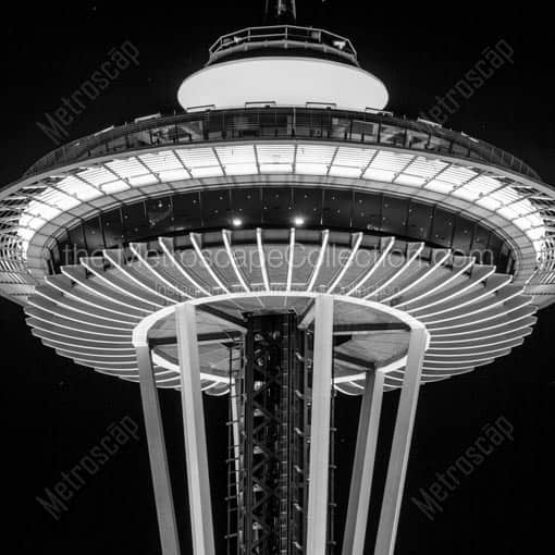 The Top of the Space Needle -- Seattle Black and White Wall Art