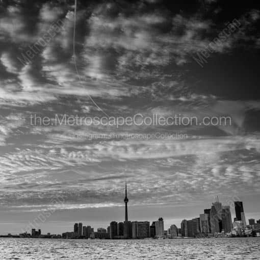 The Toronto Skyline Under Whispy Clouds -- Toronto Black and White Wall Art