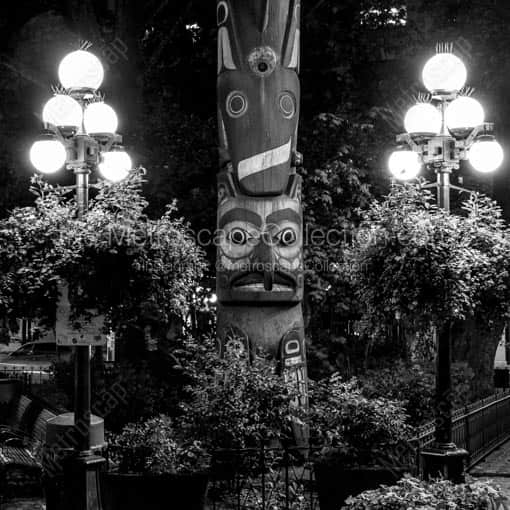 A Totem Pole in Pioneer Square -- Seattle Black and White Wall Art