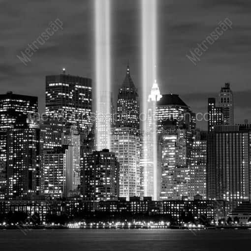 The Light Beams from Lower Manhattan on the September 11 Anniversary -- New York City Black and White Wall Art