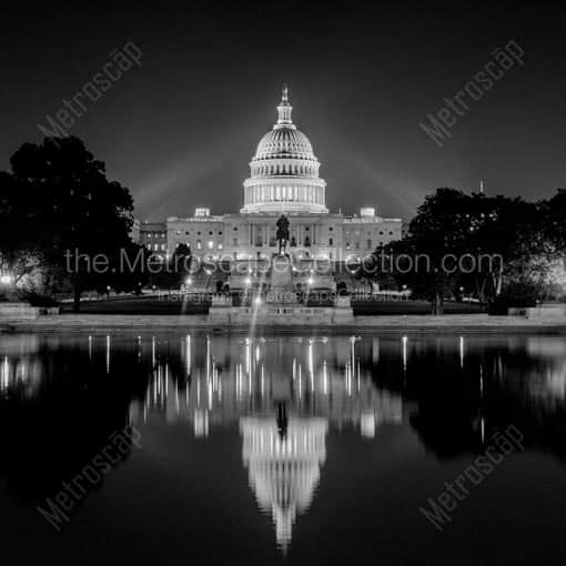 The United States Capitol Building and Capitol Reflecting Pool -- Washington DC Black and White Wall Art