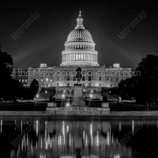 The Ulysses S Grant Memorial and US Capitol Building -- Washington DC Black and White Wall Art