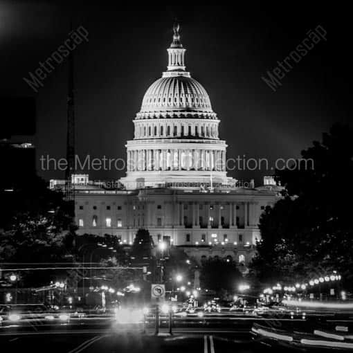 The US Capitol Building from Pennsylvania Avenue -- Washington DC Black and White Wall Art
