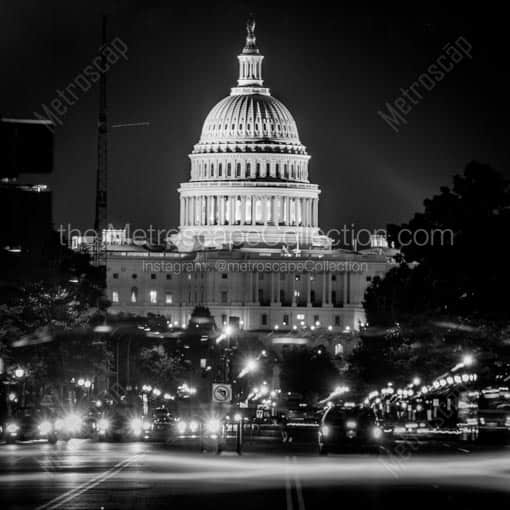 The US Capitol Building from Tenth and Pennsylvania -- Washington DC Black and White Wall Art