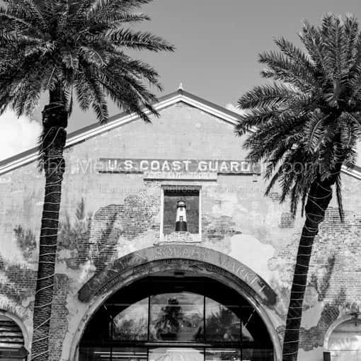 The US Coast Guard and Clinton Market Building -- Key West Black and White Wall Art