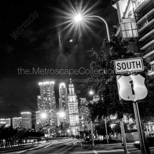 US 1 Southbound into Downtown Miami -- Miami Black and White Wall Art