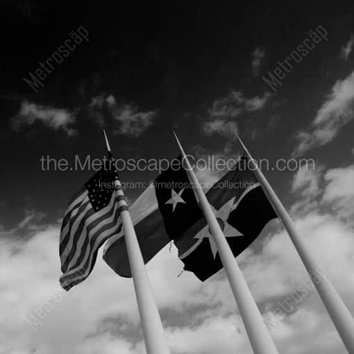 Huge American Texas and Dallas Flags at Dallas City Hall -- Dallas Black and White Wall Art