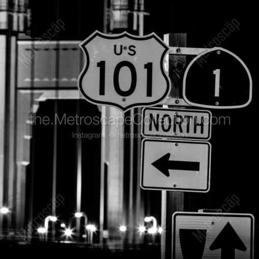 US 101 and California 1 North over the Golden Gate Bridge -- San Francisco Black and White Wall Art