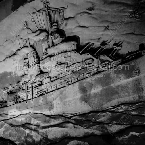 The Etching of the USS San Diego on the USSSD Monument -- San Diego Black and White Wall Art