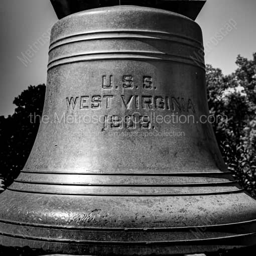 USS West Virginia Memorial Bell -- Morgantown WV Black and White Wall Art
