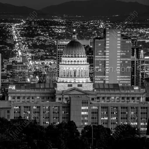 The Utah Capitol Building at Night -- Salt Lake City Black and White Wall Art