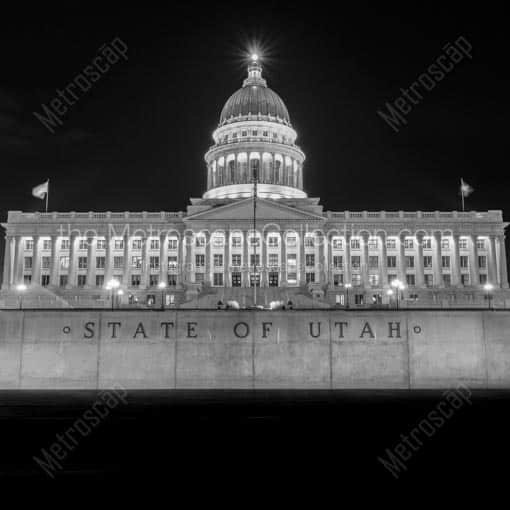The Utah Capitol Building at Night -- Salt Lake City Black and White Wall Art