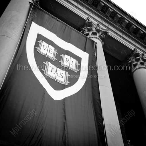 Veritas Banners on Widener Library during Harvard Commencement  -- Boston Black and White Wall Art